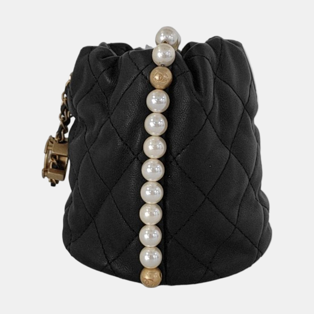 CHANEL DRAWSTRING Mini Black Calfskin Quilted Crossbody Shoulder Bag with Gold Hardware, 31 openings-(SKU)-953109942