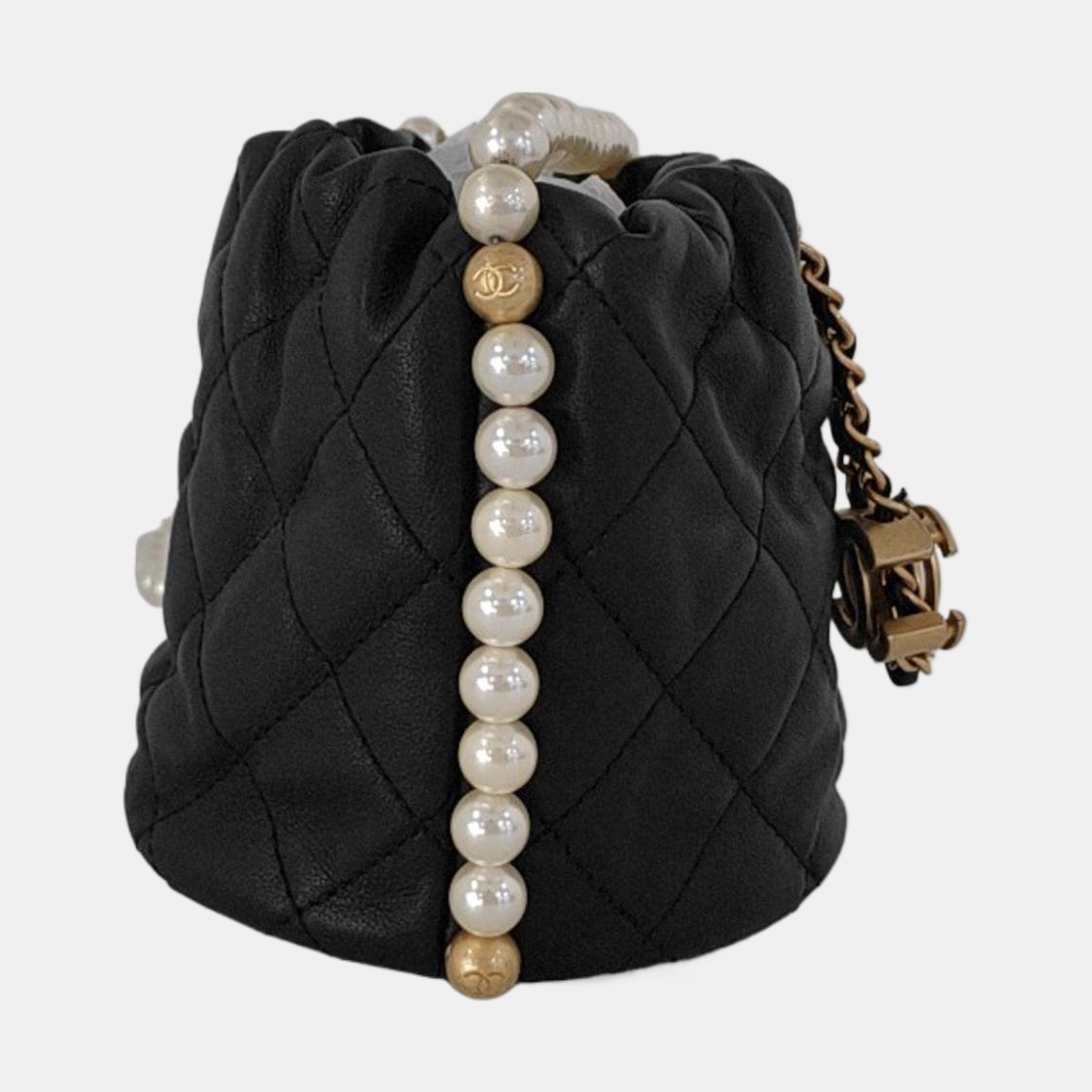 CHANEL DRAWSTRING Mini Black Calfskin Quilted Crossbody Shoulder Bag with Gold Hardware, 31 openings-(SKU)-953109942