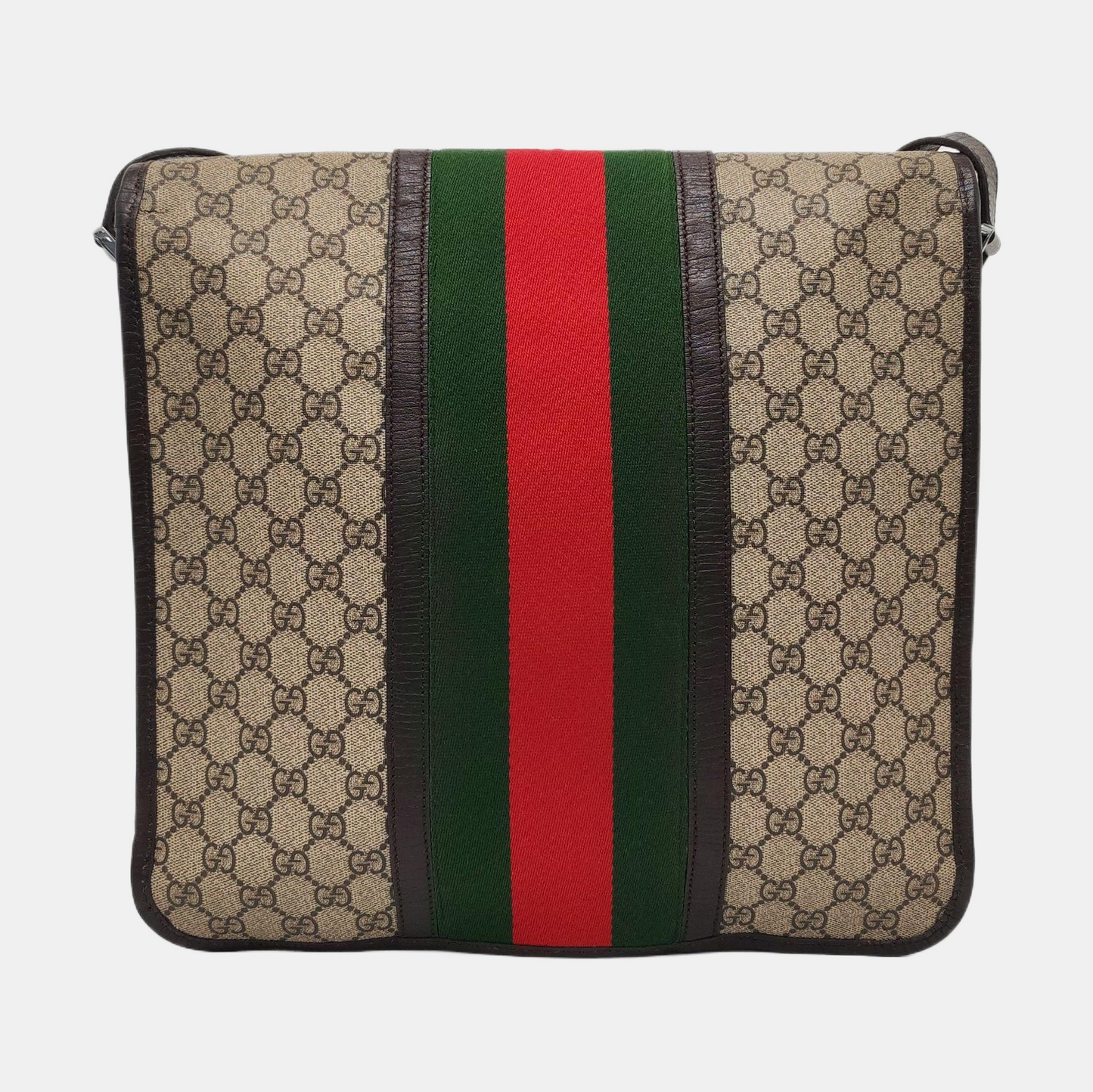 GUCCI GG Supreme Ebony Canvas Monogram Stripe Shoulder Bag Tote Crossbody Silver Hardware-(SKU)-953758546