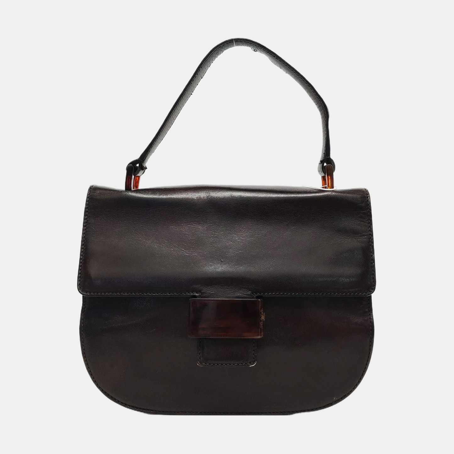 PRADA Dark Brown Leather Handbag Brown Hardware-(SKU)-954064287