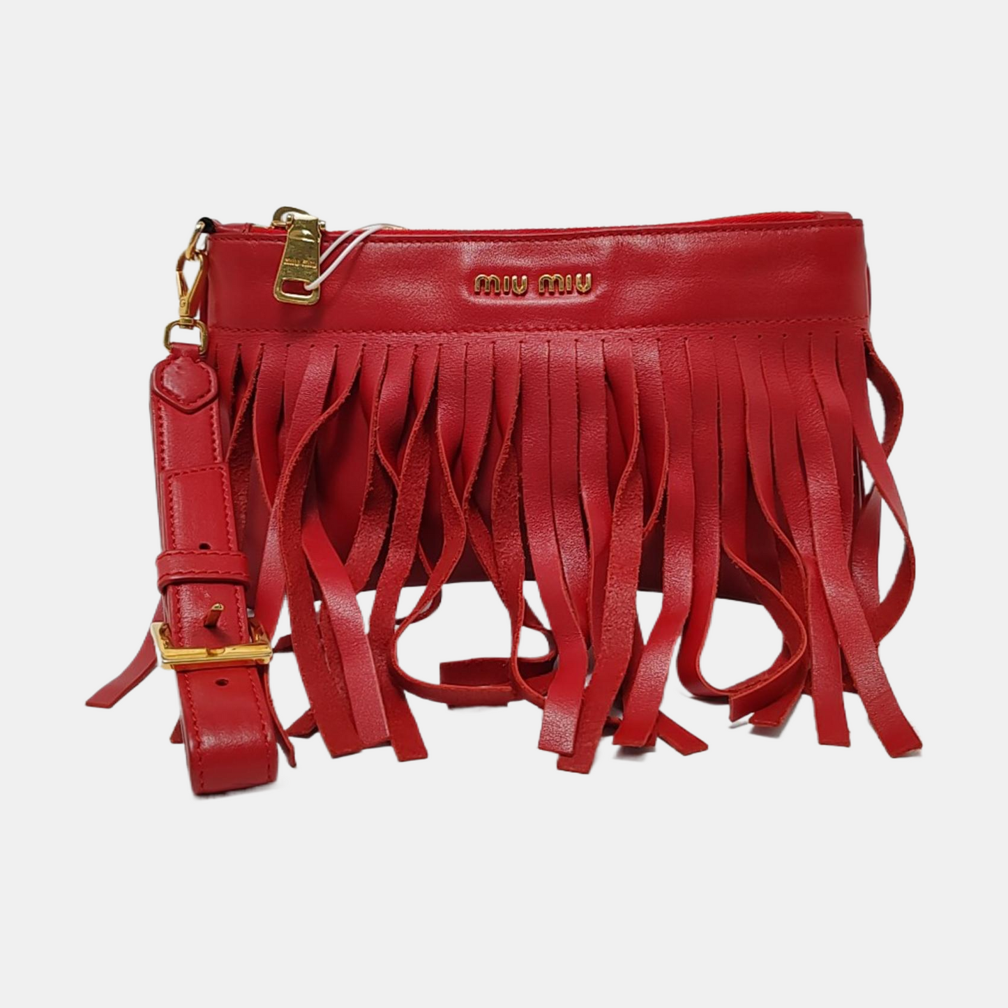 Miu Miu Avenue Red Cowhide Fringe Clutch Golden hardware-(SKU)-954296949