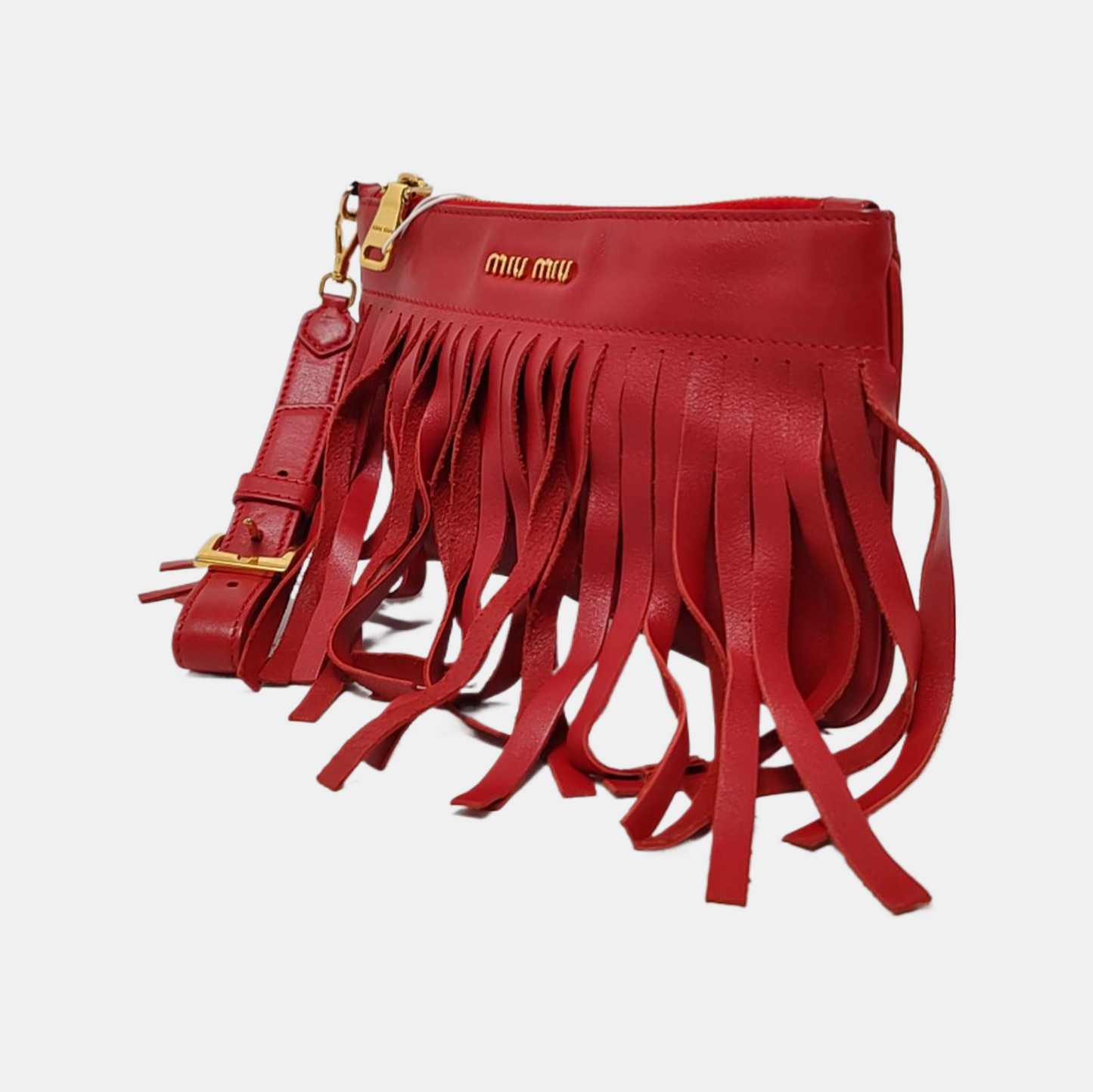 Miu Miu Avenue Red Cowhide Fringe Clutch Golden hardware-(SKU)-954296949