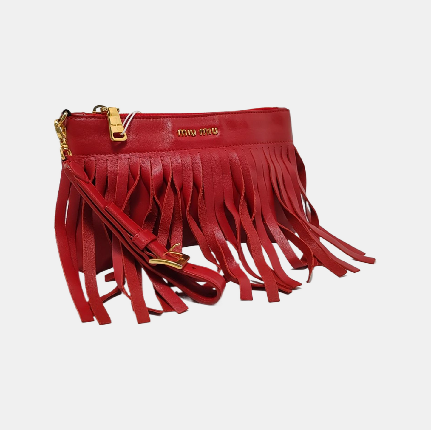 Miu Miu Avenue Red Cowhide Fringe Clutch Golden hardware-(SKU)-954296949