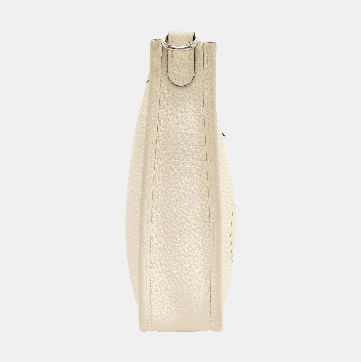 HERMÈS Evelyne Mini Cream Clemence Leather Cutout Evelyne Shoulder Bag Crossbody Bag with Silver Hardware and Z, Detachable Shoulder Strap-(SKU)-947690119