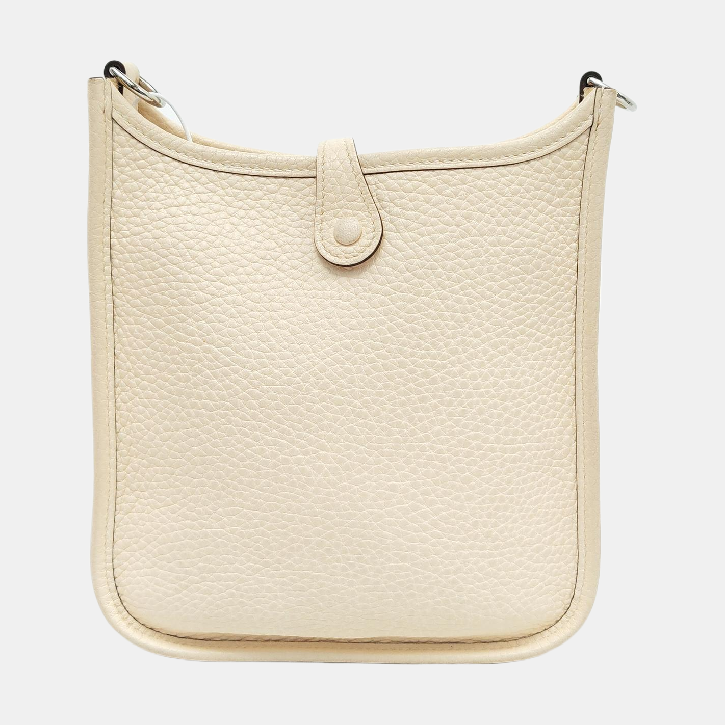 HERMÈS Evelyne Mini Cream Clemence Leather Cutout Evelyne Shoulder Bag Crossbody Bag with Silver Hardware and Z, Detachable Shoulder Strap-(SKU)-947690119