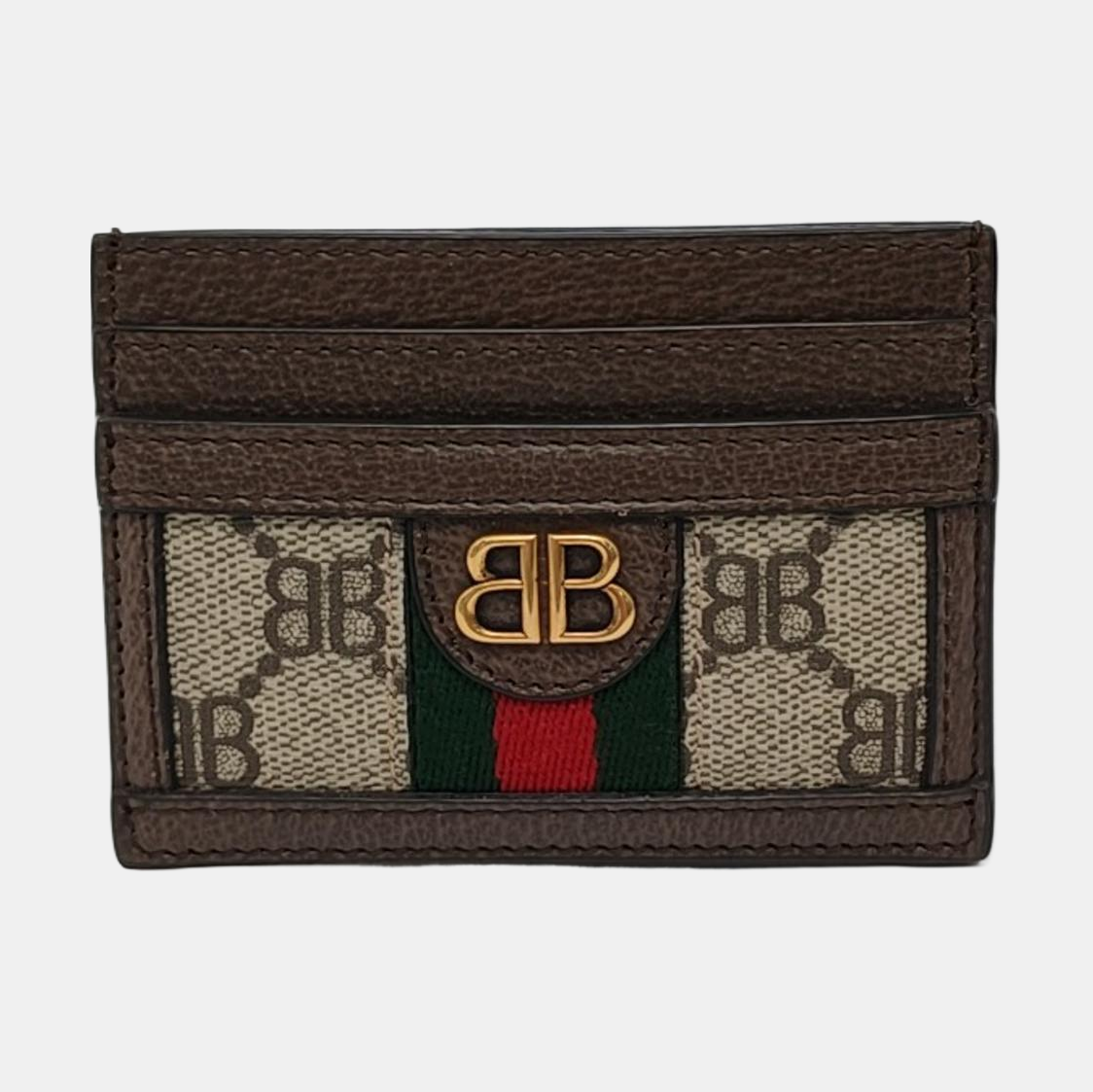 BALENCIAGA Khaki Coated Canvas Printed Card Case Golden hardware-(SKU)-954201811