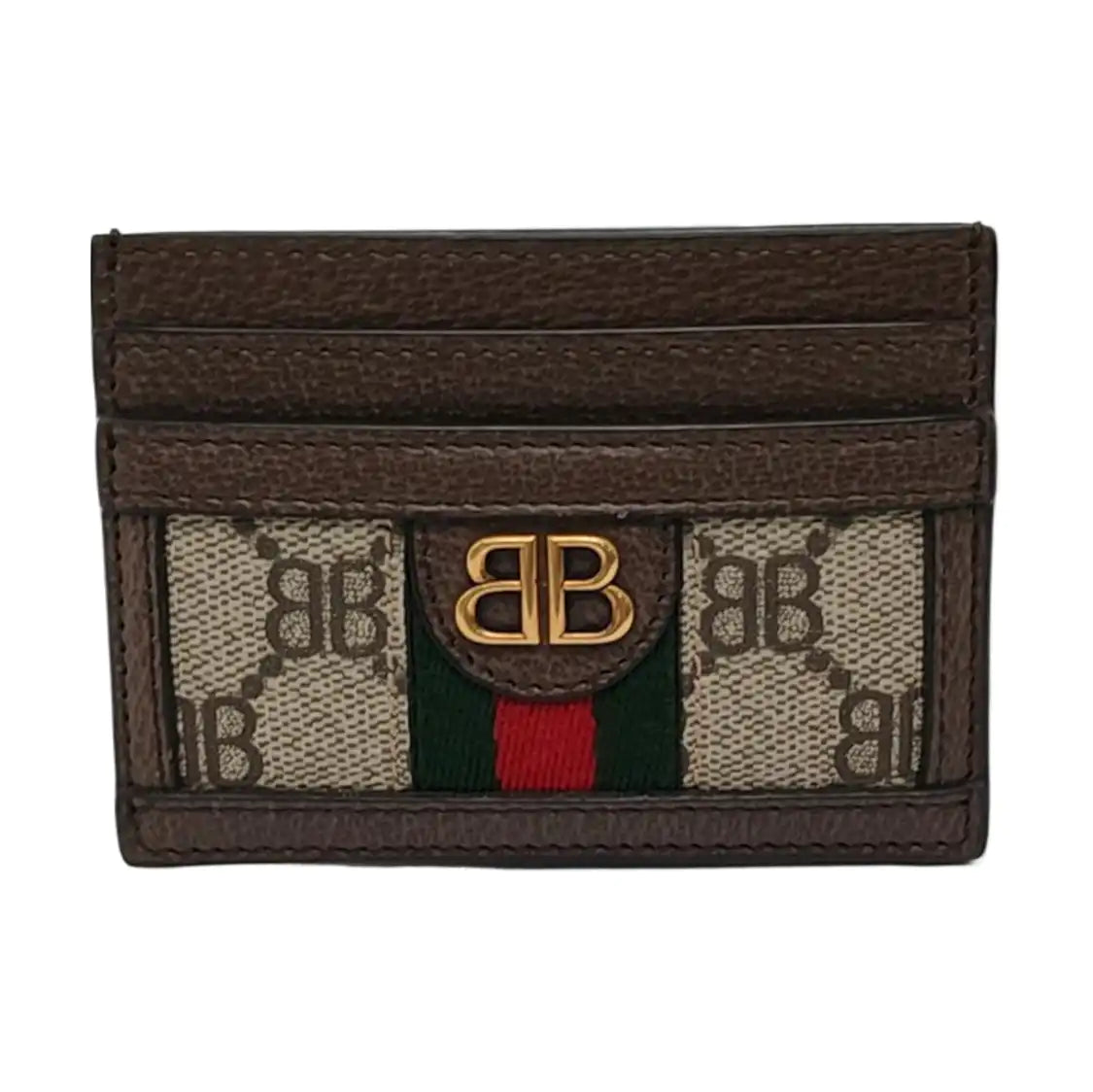 BALENCIAGA Khaki Coated Canvas Printed Card Case Golden hardware-(SKU)-954201811