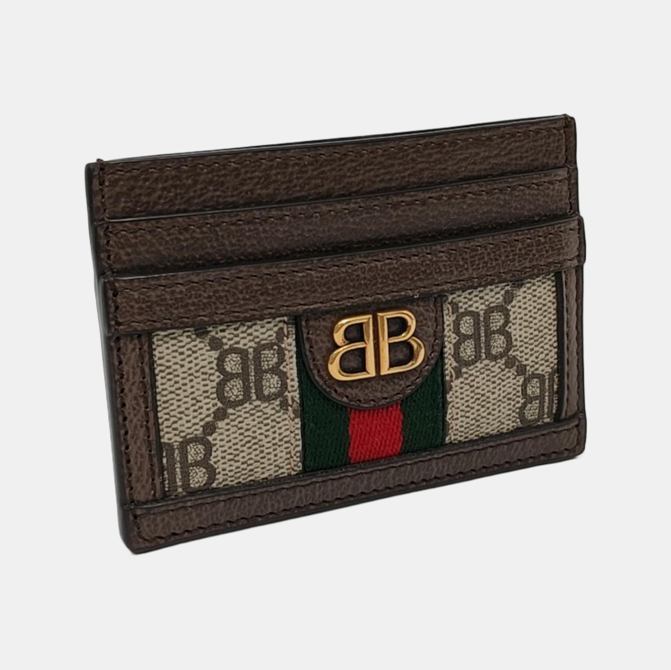 BALENCIAGA Khaki Coated Canvas Printed Card Case Golden hardware-(SKU)-954201811