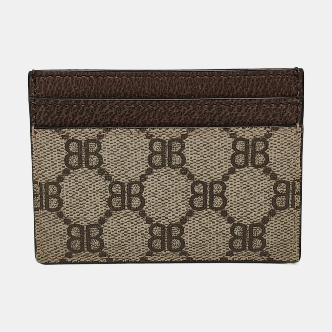BALENCIAGA Khaki Coated Canvas Printed Card Case Golden hardware-(SKU)-954201811