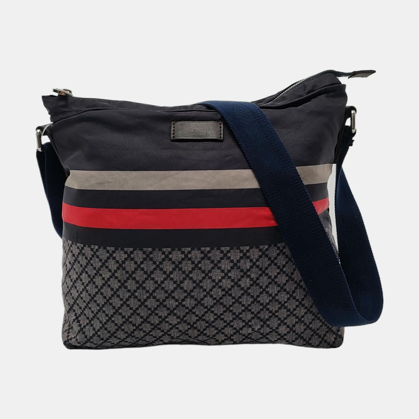 GUCCI Dark Grey Nylon Shoulder Bag Crossbody Bag Silver Hardware-(SKU)-954022367