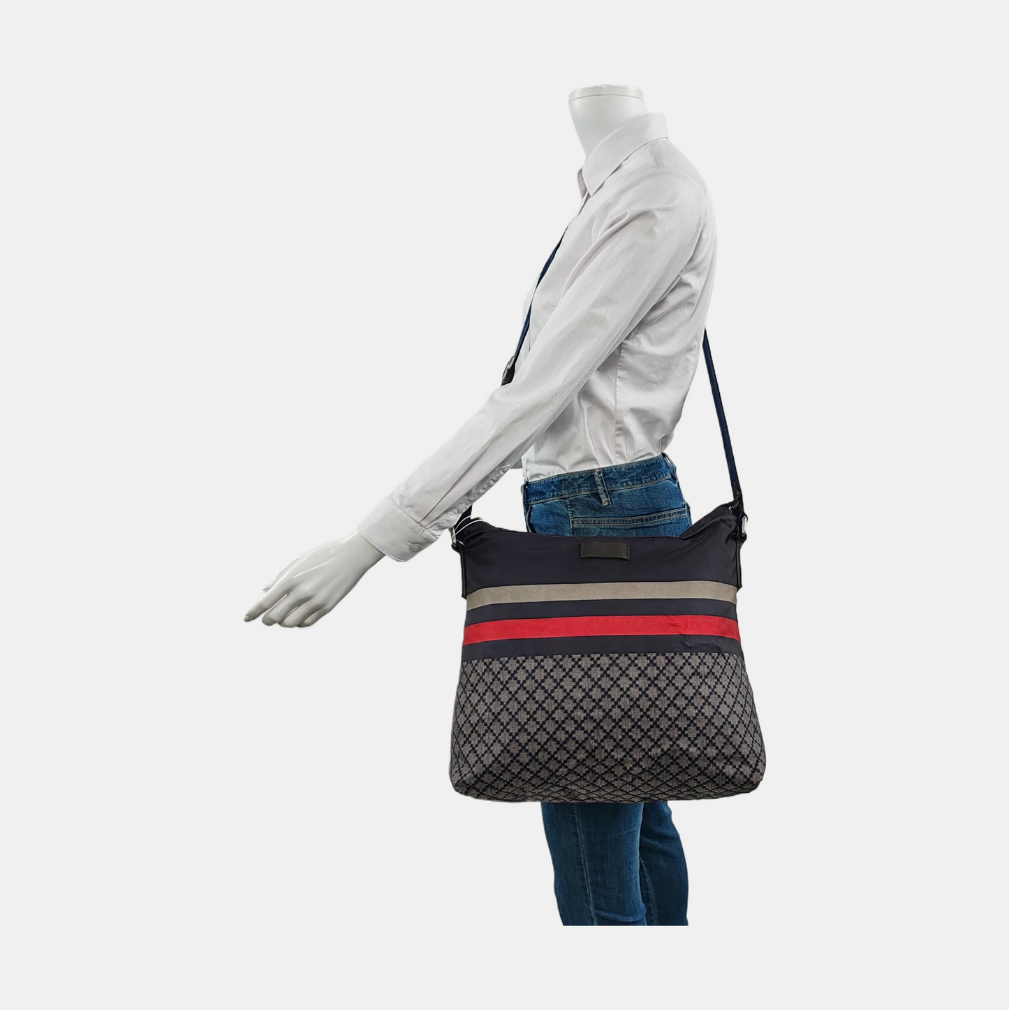 GUCCI Dark Grey Nylon Shoulder Bag Crossbody Bag Silver Hardware-(SKU)-954022367