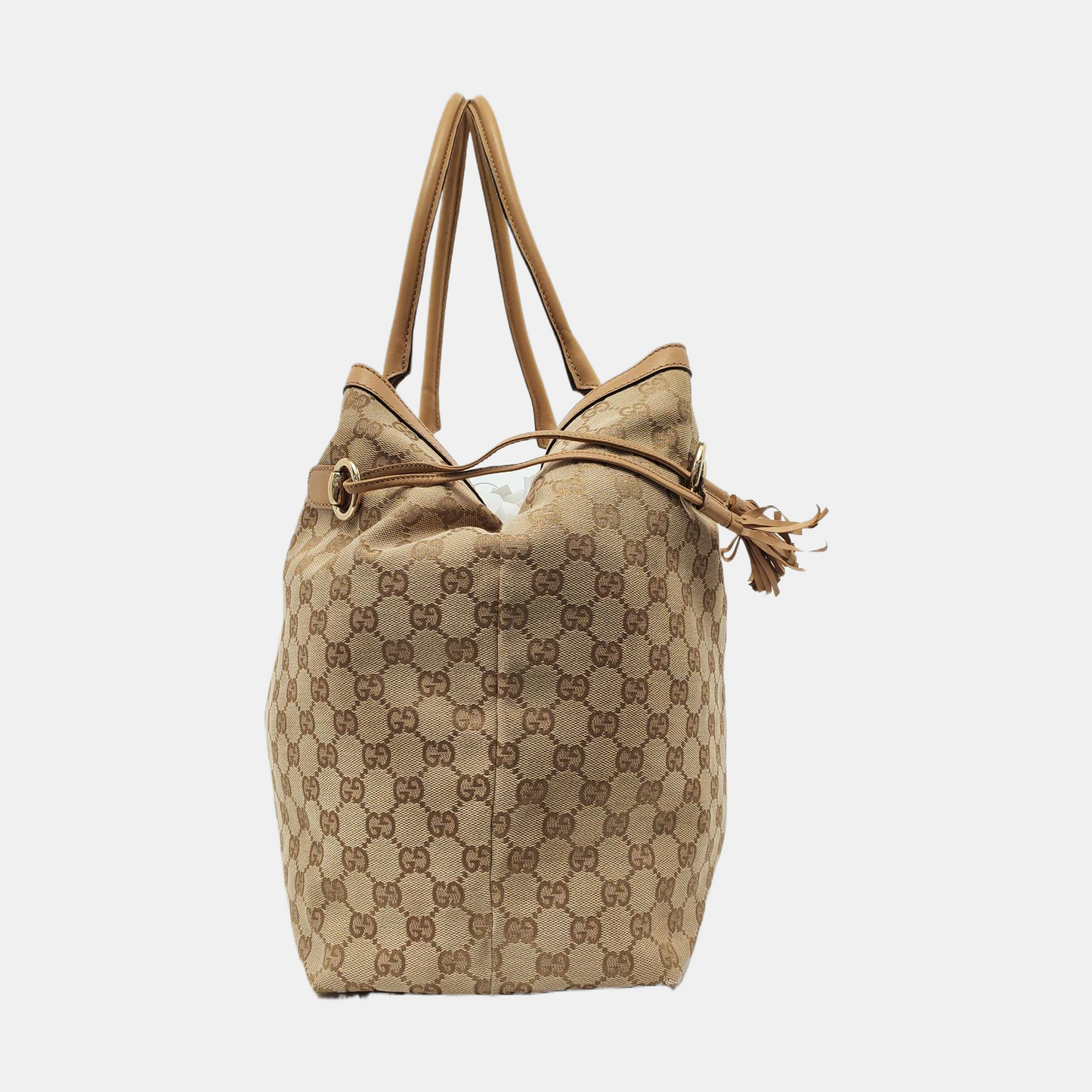 GUCCI Mayfair Khaki Canvas Monogrammed Fringe Handbag Single Shoulder Bag Golden hardware-(SKU)-954107344