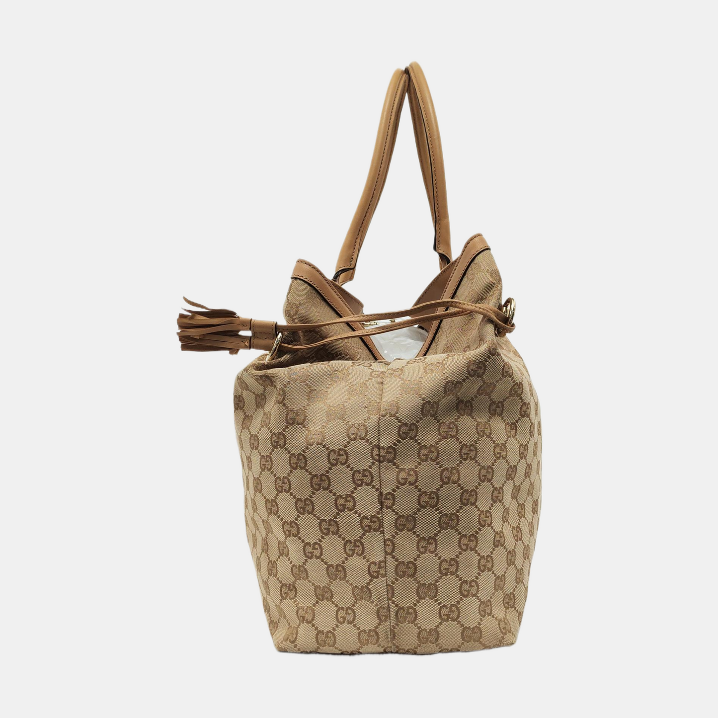 GUCCI Mayfair Khaki Canvas Monogrammed Fringe Handbag Single Shoulder Bag Golden hardware-(SKU)-954107344