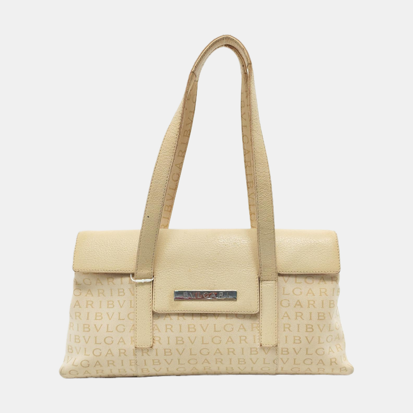 BVLGARI LA MANIE DES LOGOS Beige Canvas Floral Handbag Single Shoulder Bag Silver Hardware-(SKU)-954098204