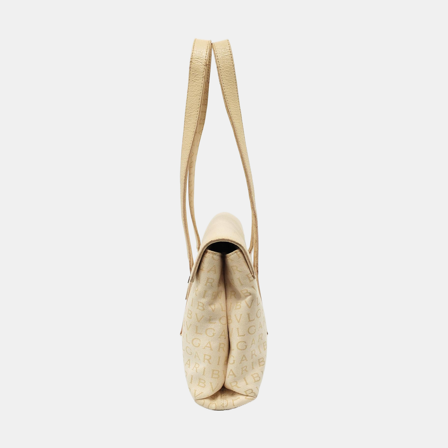 BVLGARI LA MANIE DES LOGOS Beige Canvas Floral Handbag Single Shoulder Bag Silver Hardware-(SKU)-954098204