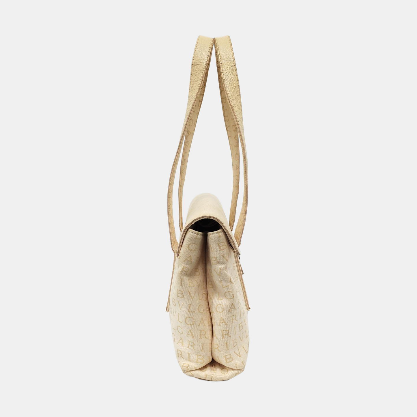 BVLGARI LA MANIE DES LOGOS Beige Canvas Floral Handbag Single Shoulder Bag Silver Hardware-(SKU)-954098204