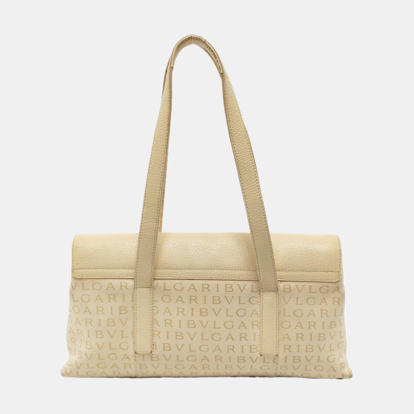 BVLGARI LA MANIE DES LOGOS Beige Canvas Floral Handbag Single Shoulder Bag Silver Hardware-(SKU)-954098204