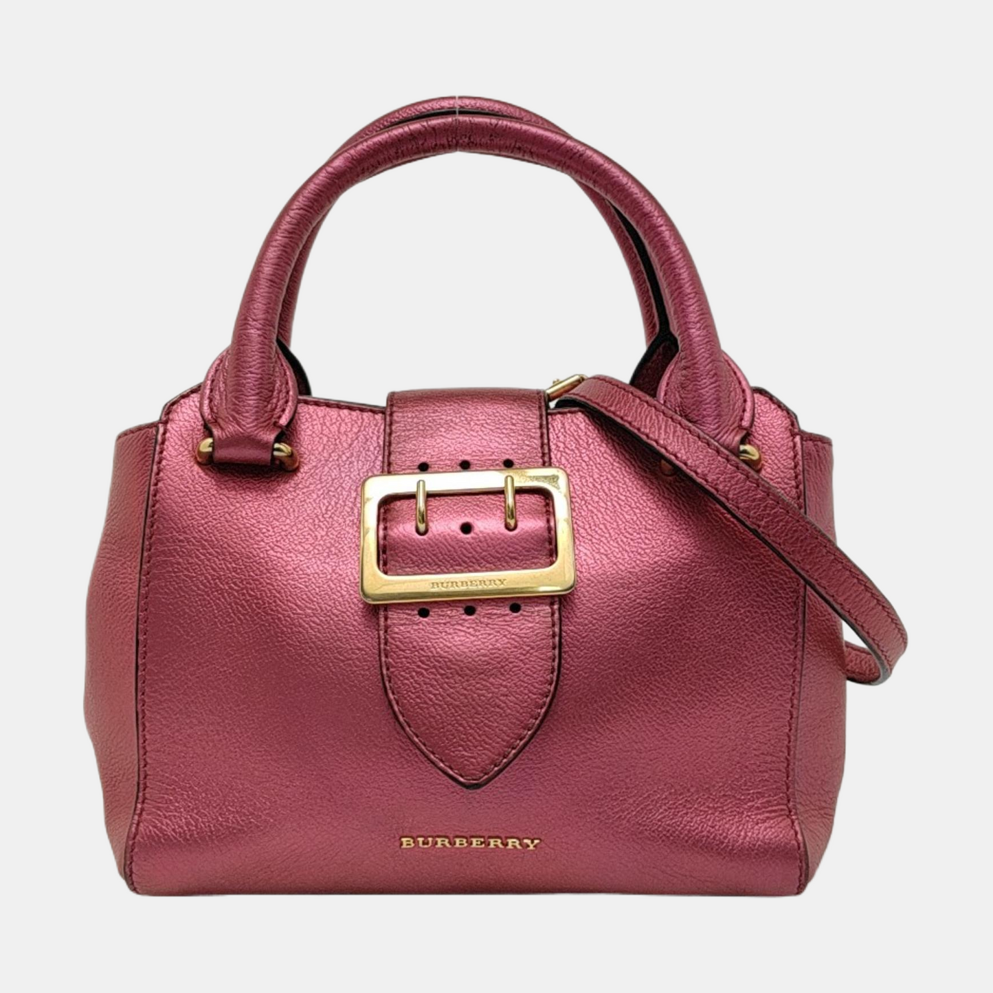 BURBERRY Buckle Fuchsia Leather Shoulder Tote Crossbody Bag Golden hardware Removable shoulder strap-(SKU)-954093592