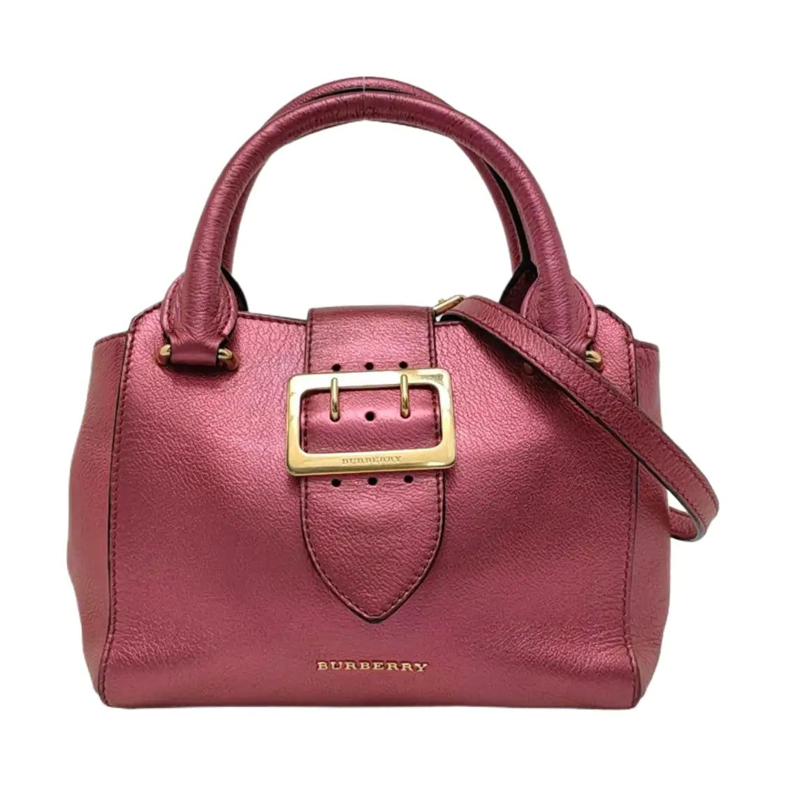 BURBERRY Buckle Fuchsia Leather Shoulder Tote Crossbody Bag Golden hardware Removable shoulder strap-(SKU)-954093592