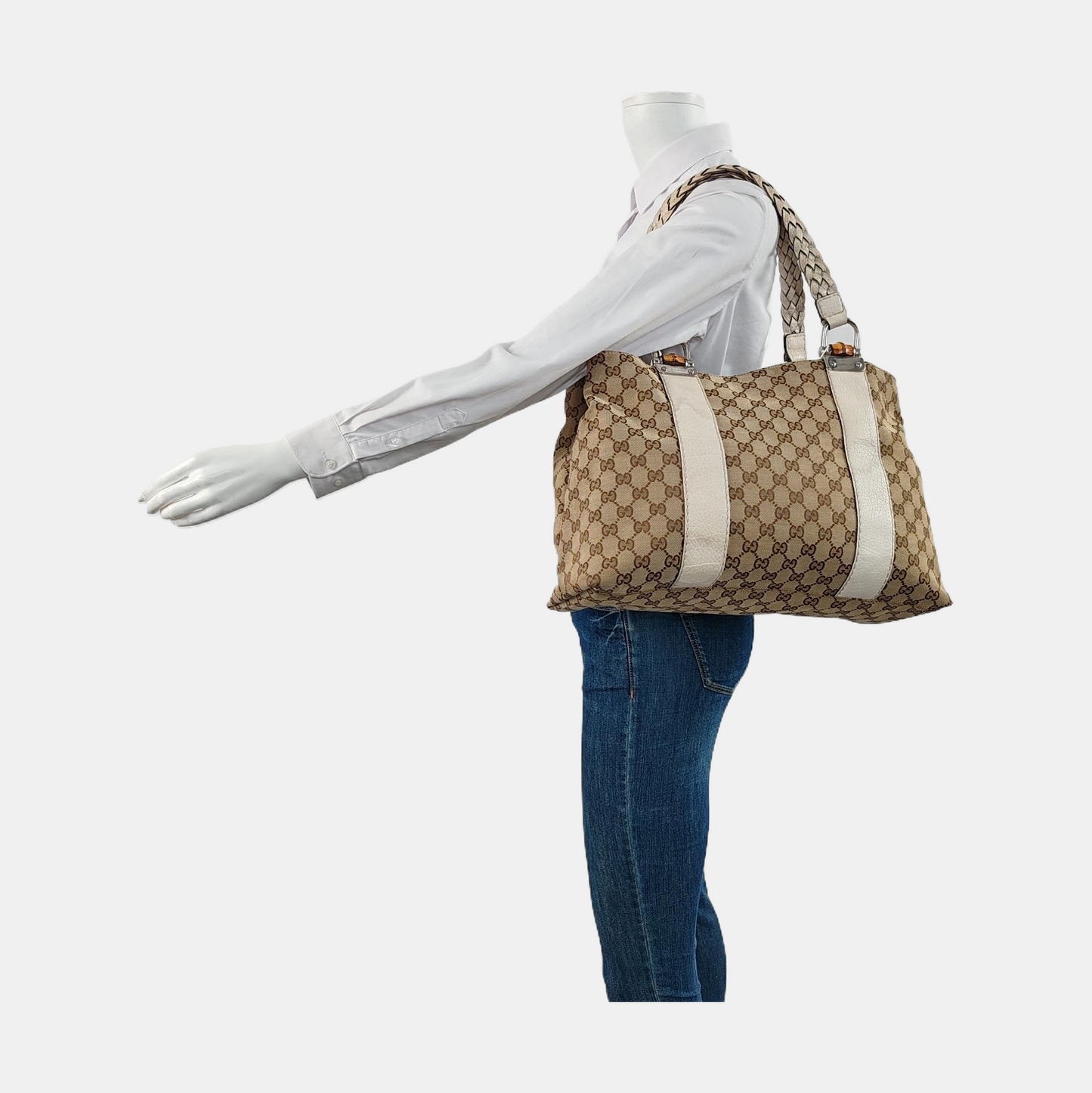 GUCCI Pelham Ebony Canvas Monogram Single Shoulder Bag Handbag Silver Hardware-(SKU)-954135754
