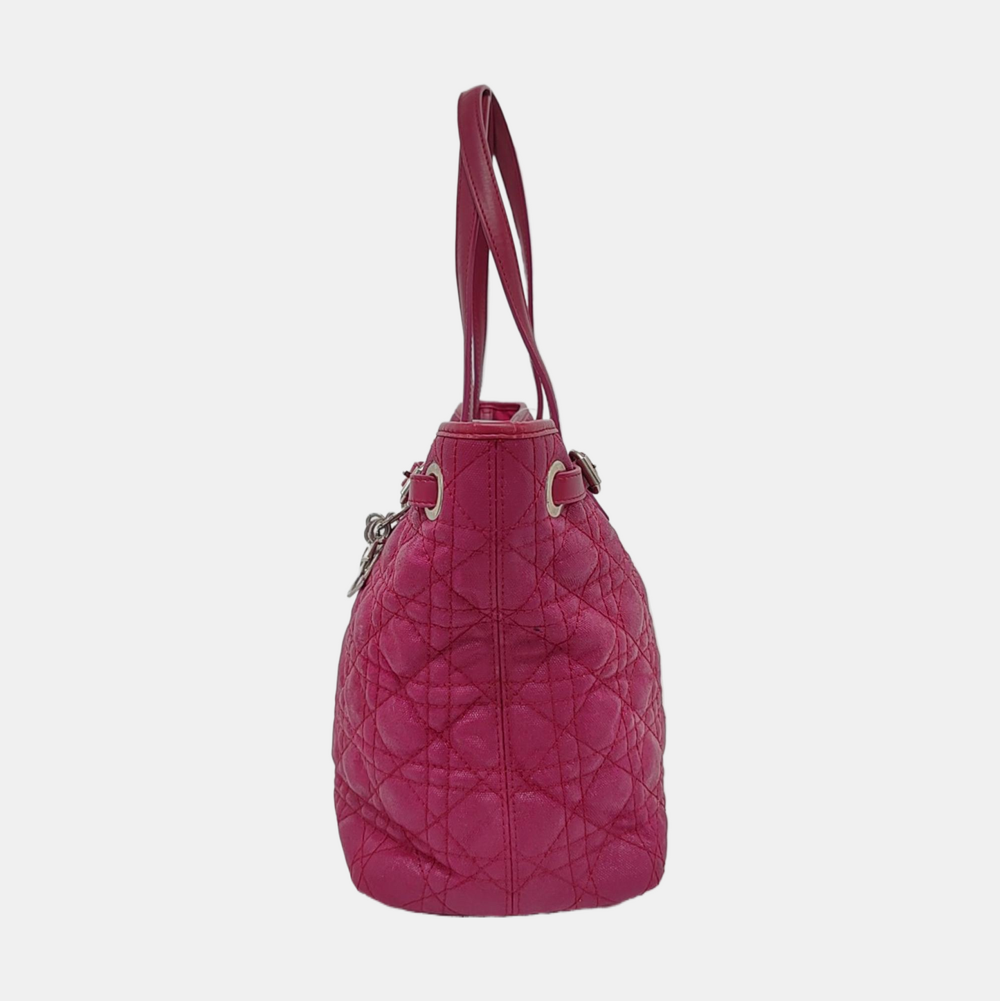 DIOR Panarea Cerise Coated Canvas Weave Pattern Jacquard Single Shoulder Bag Handbag Silver Hardware-(SKU)-954096914