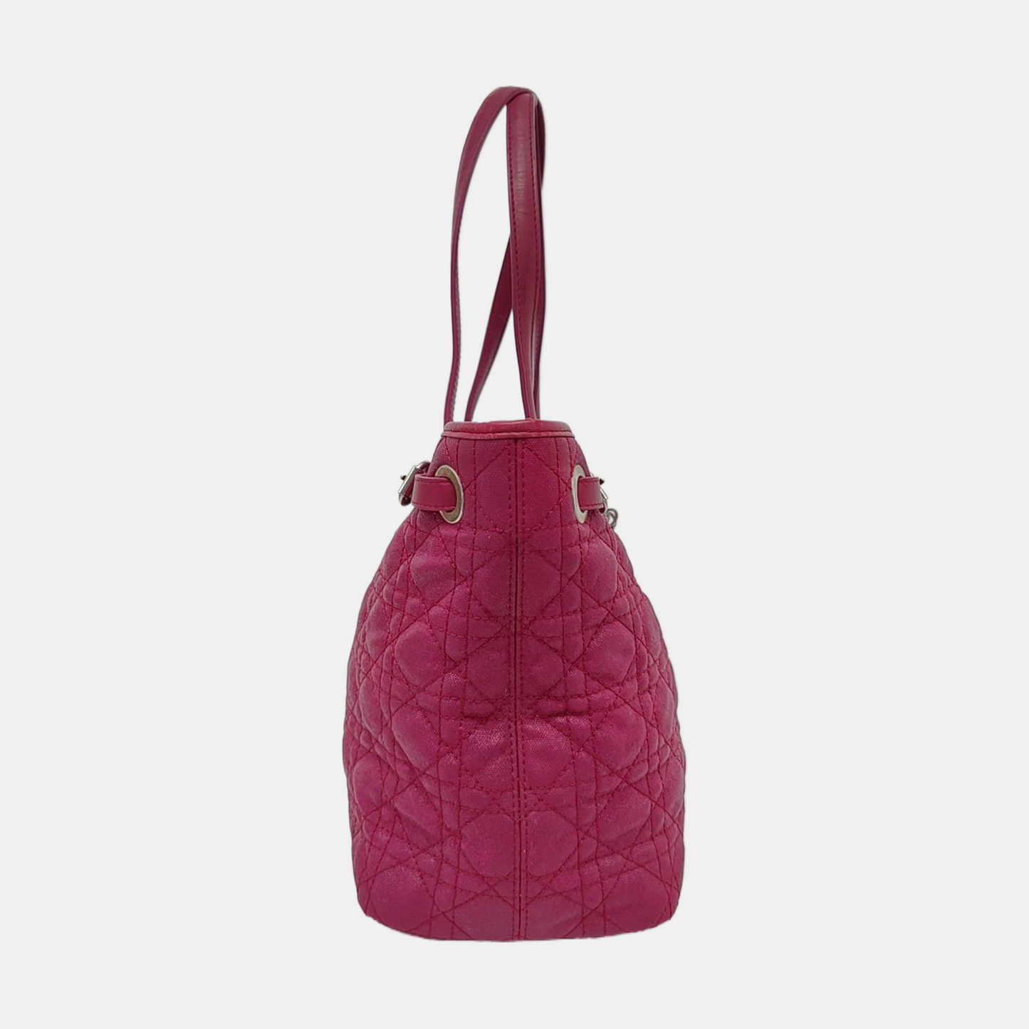 DIOR Panarea Cerise Coated Canvas Weave Pattern Jacquard Single Shoulder Bag Handbag Silver Hardware-(SKU)-954096914