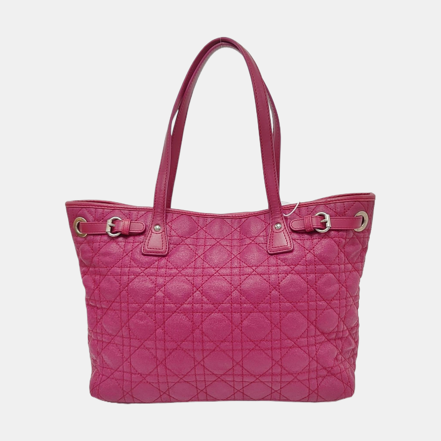 DIOR Panarea Cerise Coated Canvas Weave Pattern Jacquard Single Shoulder Bag Handbag Silver Hardware-(SKU)-954096914