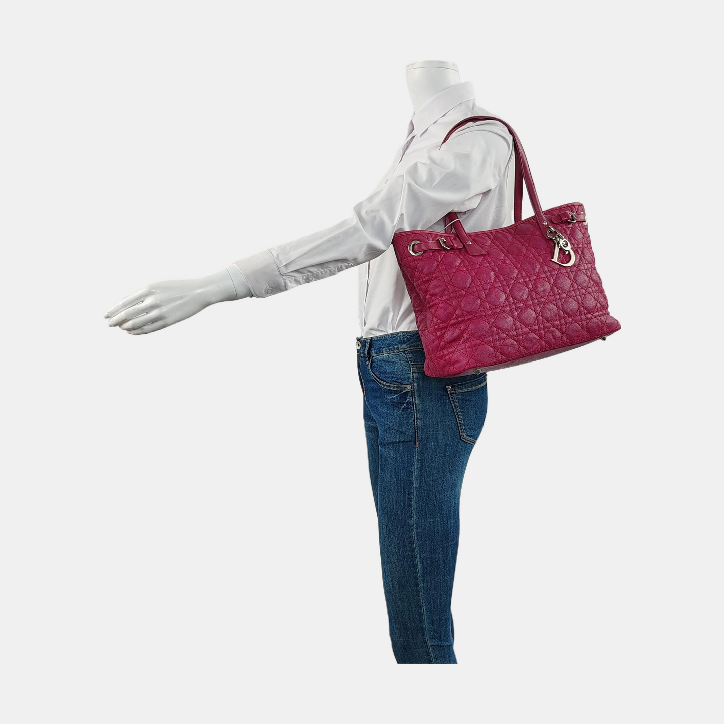 DIOR Panarea Cerise Coated Canvas Weave Pattern Jacquard Single Shoulder Bag Handbag Silver Hardware-(SKU)-954096914
