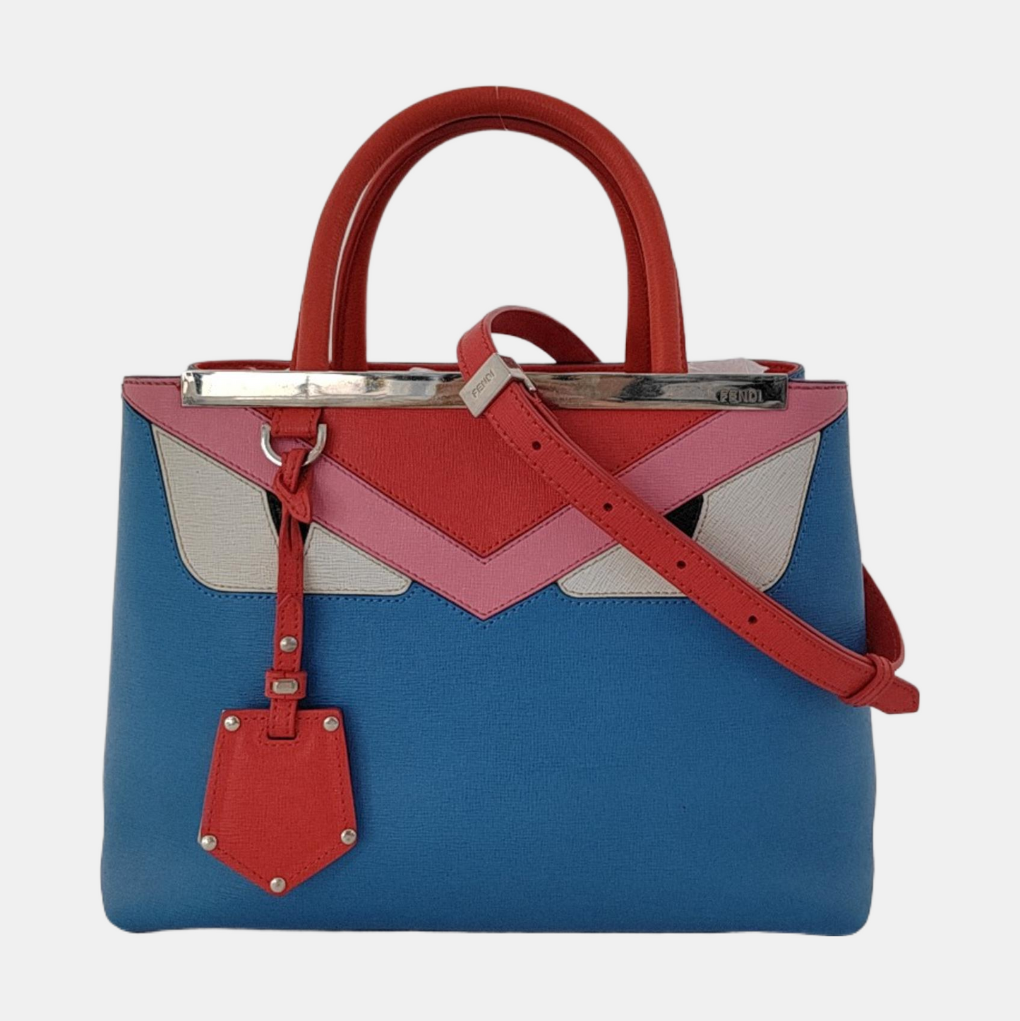 FENDI 2 Jours Small size Blue Cowhide Little Monster Shoulder Bag Handbag Crossbody Bag Silver Hardware Removable shoulder strap-(SKU)-954330398