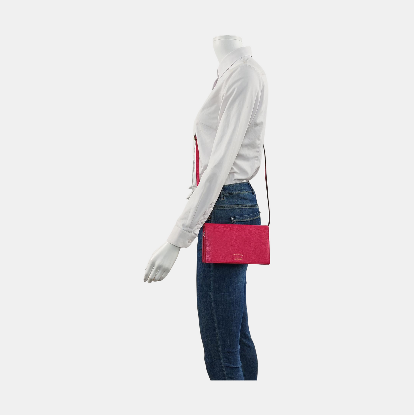 GUCCI Swing Fuchsia Pink Leather Crossbody Shoulder Bag Golden hardware Removable shoulder strap-(SKU)-954330467