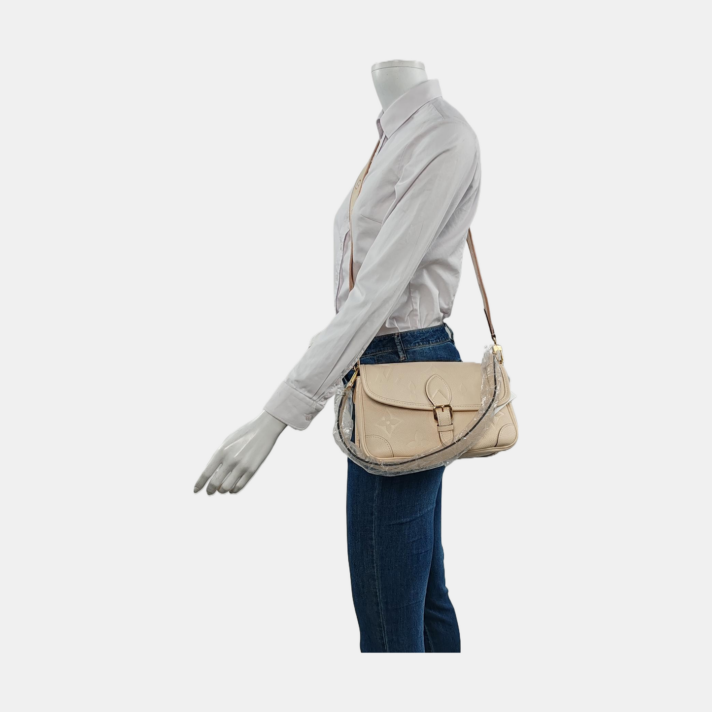 LOUIS VUITTON DIANE Beige Leather Monogram Shoulder Bag Tote with Detachable Strap-(SKU)-954097880