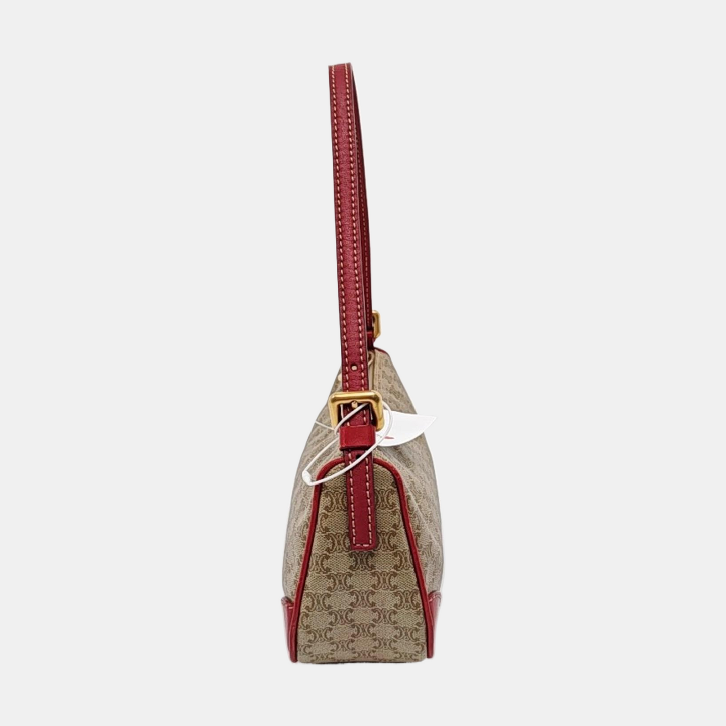 CELINE Khaki Coated Canvas Triumph Grained Shoulder Bag Handbag Golden hardware-(SKU)-942940158