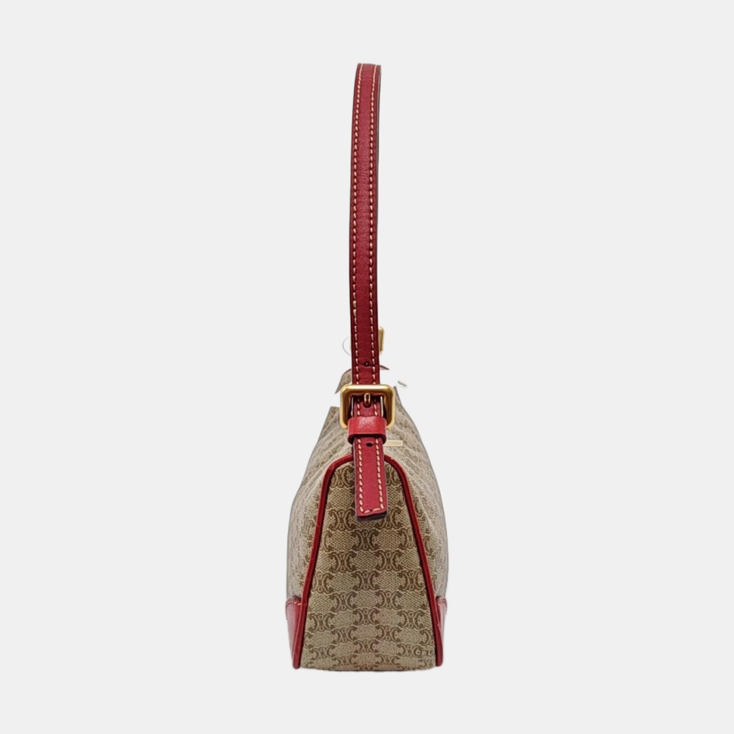 CELINE Khaki Coated Canvas Triumph Grained Shoulder Bag Handbag Golden hardware-(SKU)-942940158