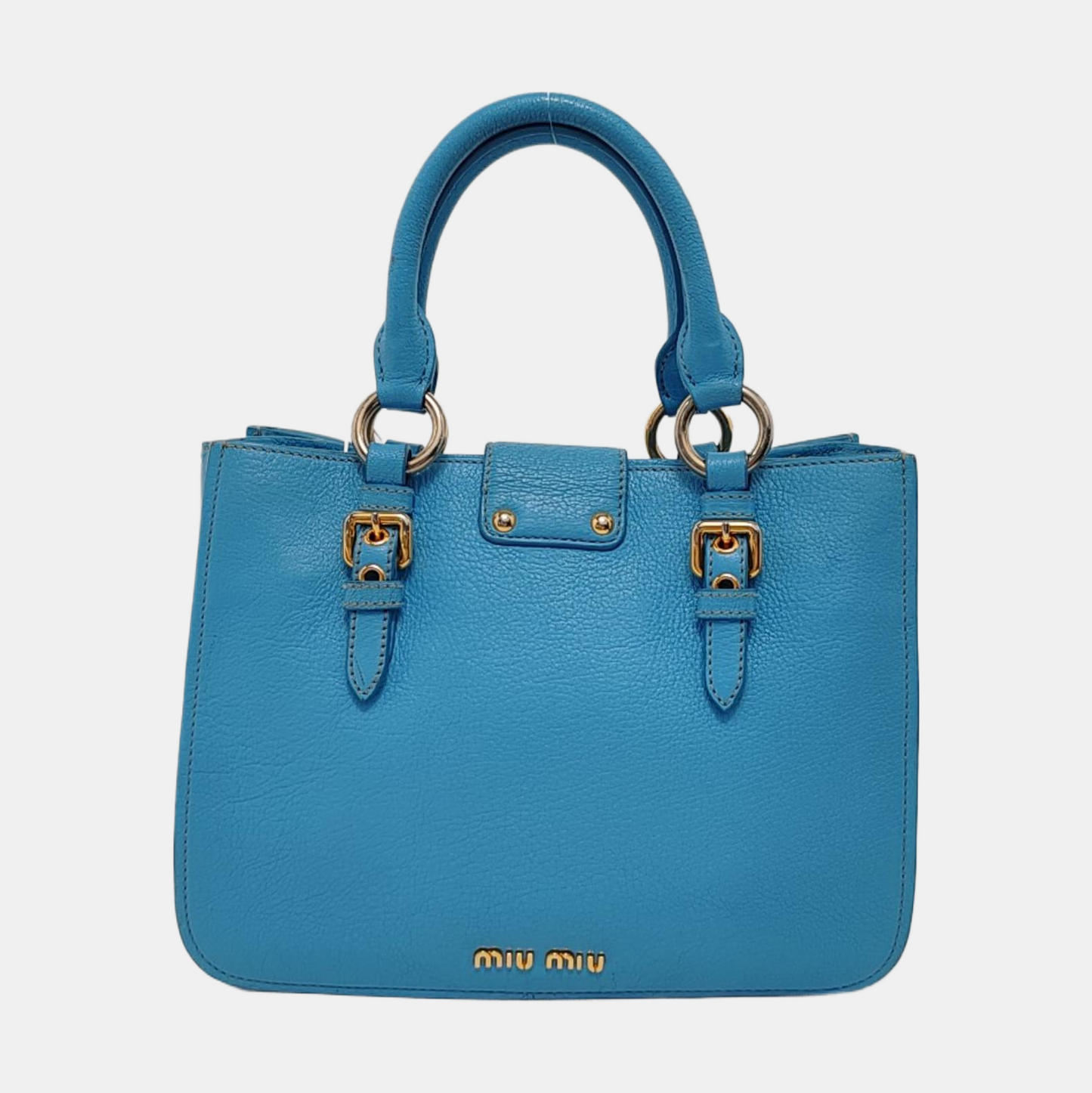 Miu Miu Madras Blue Cowhide Studs Single Shoulder Bag Tote Bag Crossbody Bag Golden hardware Removable shoulder strap-(SKU)-954293190