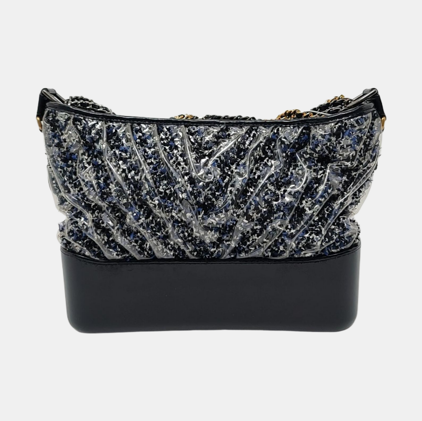 CHANEL GABRIELLE Medium Dark Blue Wool Quilted V Pattern Gabby Bag Crossbody Shoulder Bag Sling Bag Gold Silver Ruthenium Hardware 25 Clasp Removable Strap-(SKU)-954167174