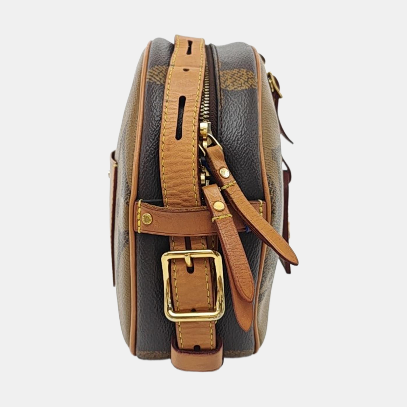 LOUIS VUITTON BOITE CHAPEAU Medium Brown Coated Canvas Monogram Vernis Pancake Bag Crossbody Bag Single Shoulder Bag Adjustable Strap-(SKU)-954449179