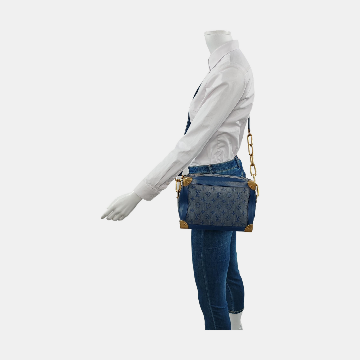 LOUIS VUITTON SOFT TRUNK Blue Denim Monogram Quilted Shoulder Bag, Handbag with Detachable Strap-(SKU)-954467210