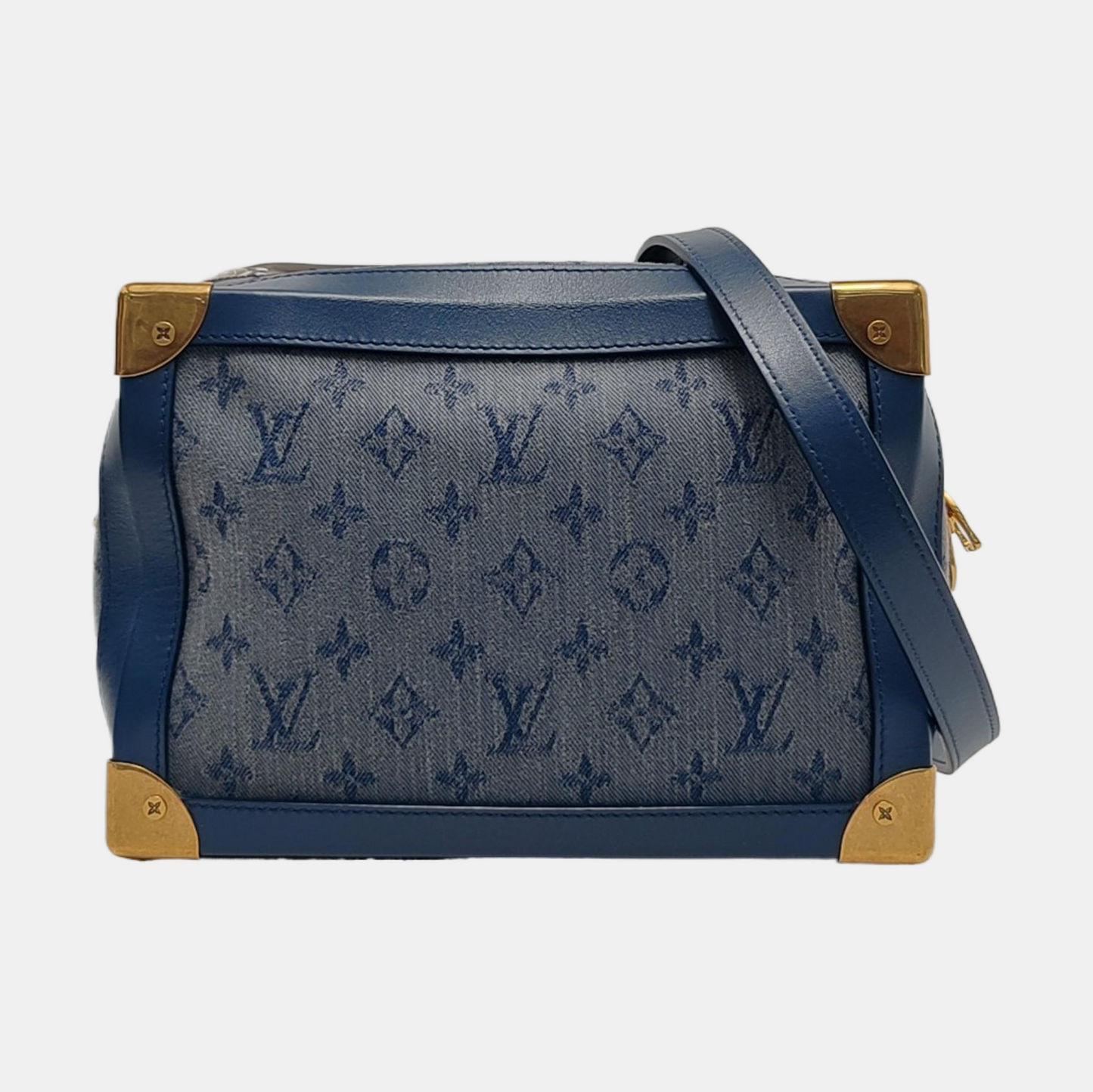 LOUIS VUITTON SOFT TRUNK Blue Denim Monogram Quilted Shoulder Bag, Handbag with Detachable Strap-(SKU)-954467210