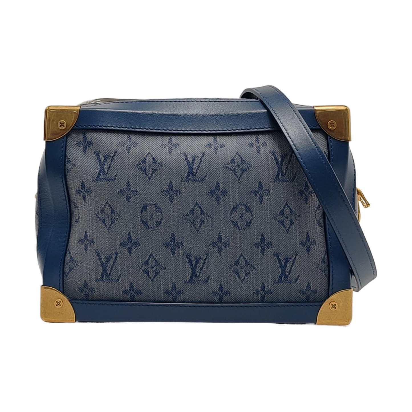 LOUIS VUITTON SOFT TRUNK Blue Denim Monogram Quilted Shoulder Bag, Handbag with Detachable Strap-(SKU)-954467210