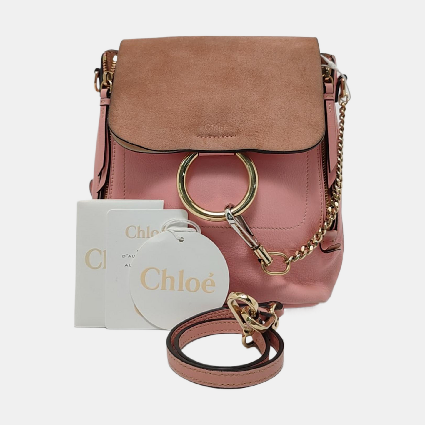 Chloé Faye Pink Cowhide Backpack, Single Shoulder Bag Golden hardware Removable shoulder strap-(SKU)-954247271