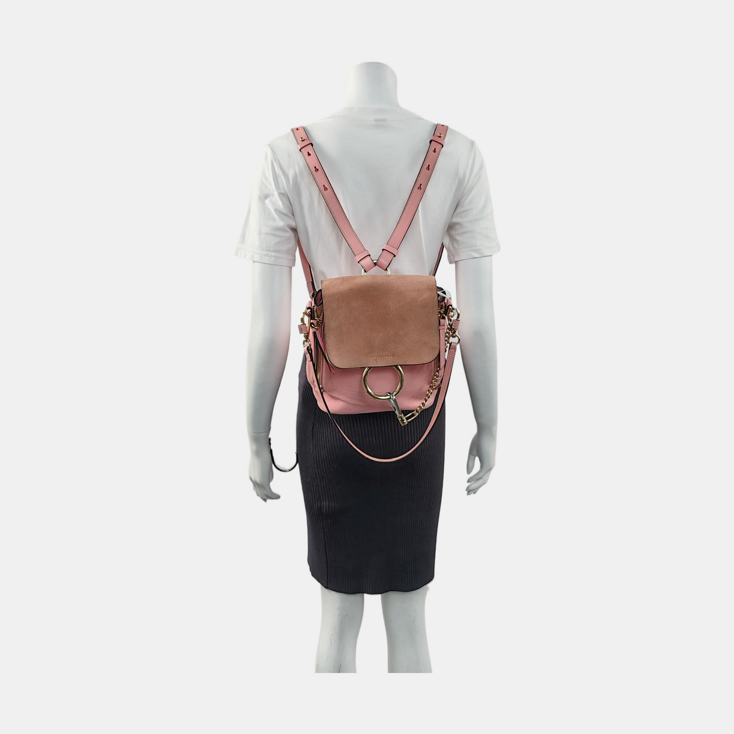 Chloé Faye Pink Cowhide Backpack, Single Shoulder Bag Golden hardware Removable shoulder strap-(SKU)-954247271
