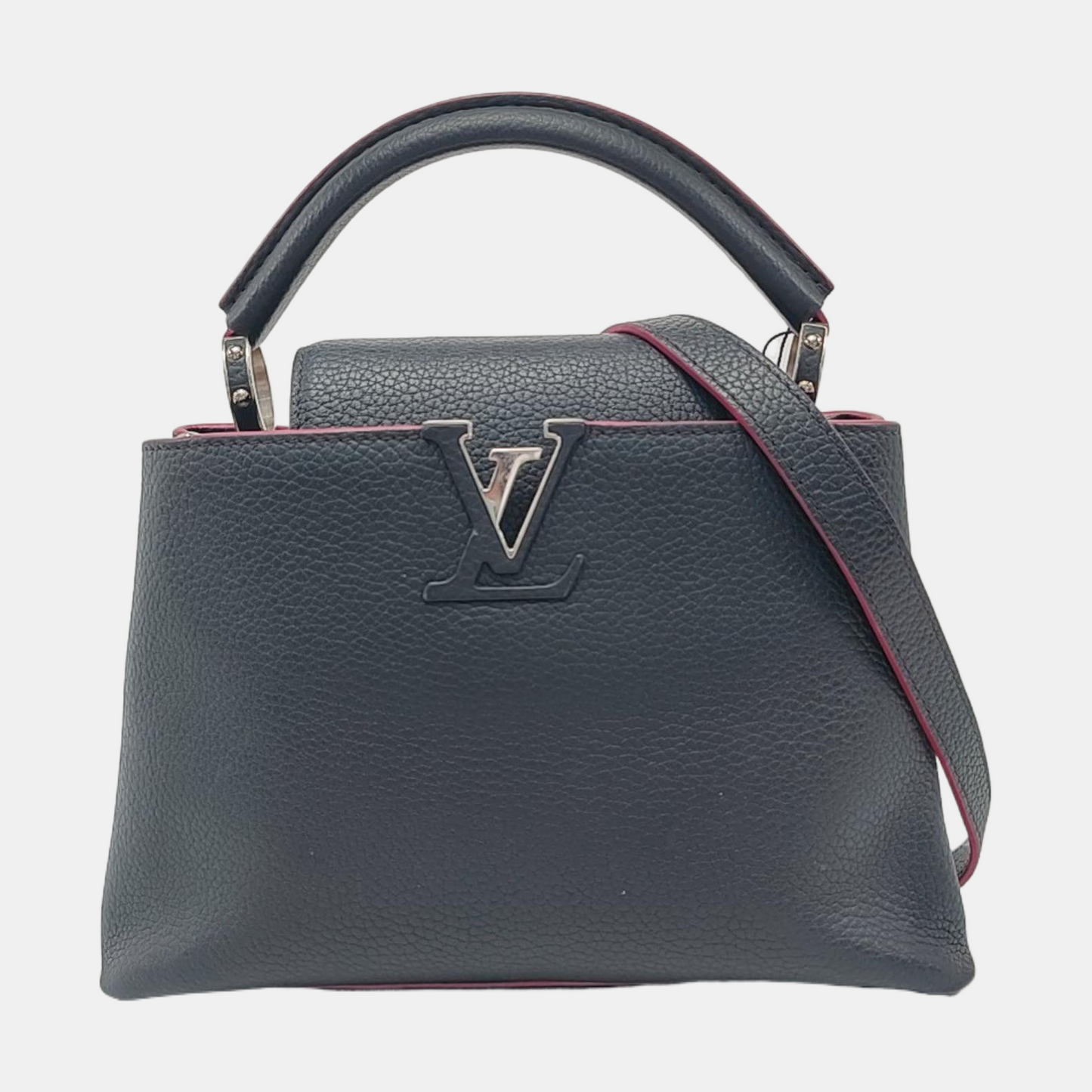 LOUIS VUITTON CAPUCINES BB Dark Blue Calfskin Shoulder Bag Tote Crossbody Bag with Detachable Strap-(SKU)-954441893