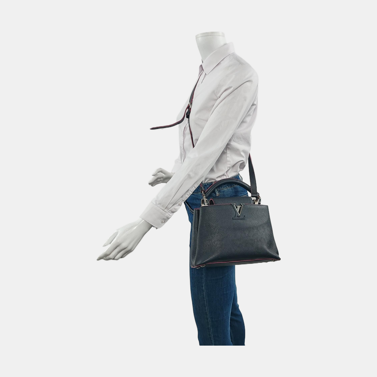 LOUIS VUITTON CAPUCINES BB Dark Blue Calfskin Shoulder Bag Tote Crossbody Bag with Detachable Strap-(SKU)-954441893