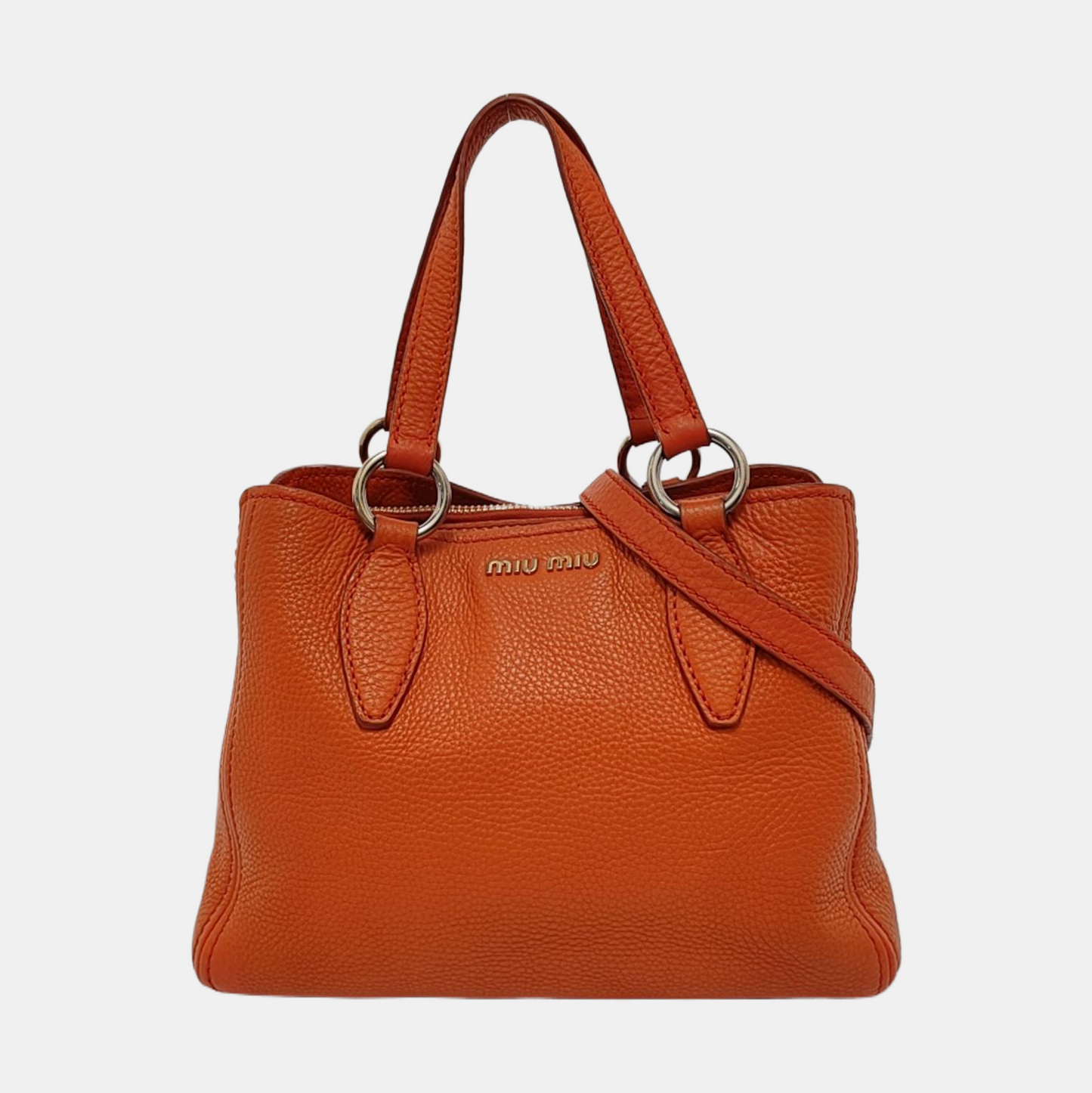 Miu Miu Tote bag Orange Cowhide Single Shoulder Bag Handbag Crossbody Bag Silver Hardware Removable shoulder strap-(SKU)-954144217
