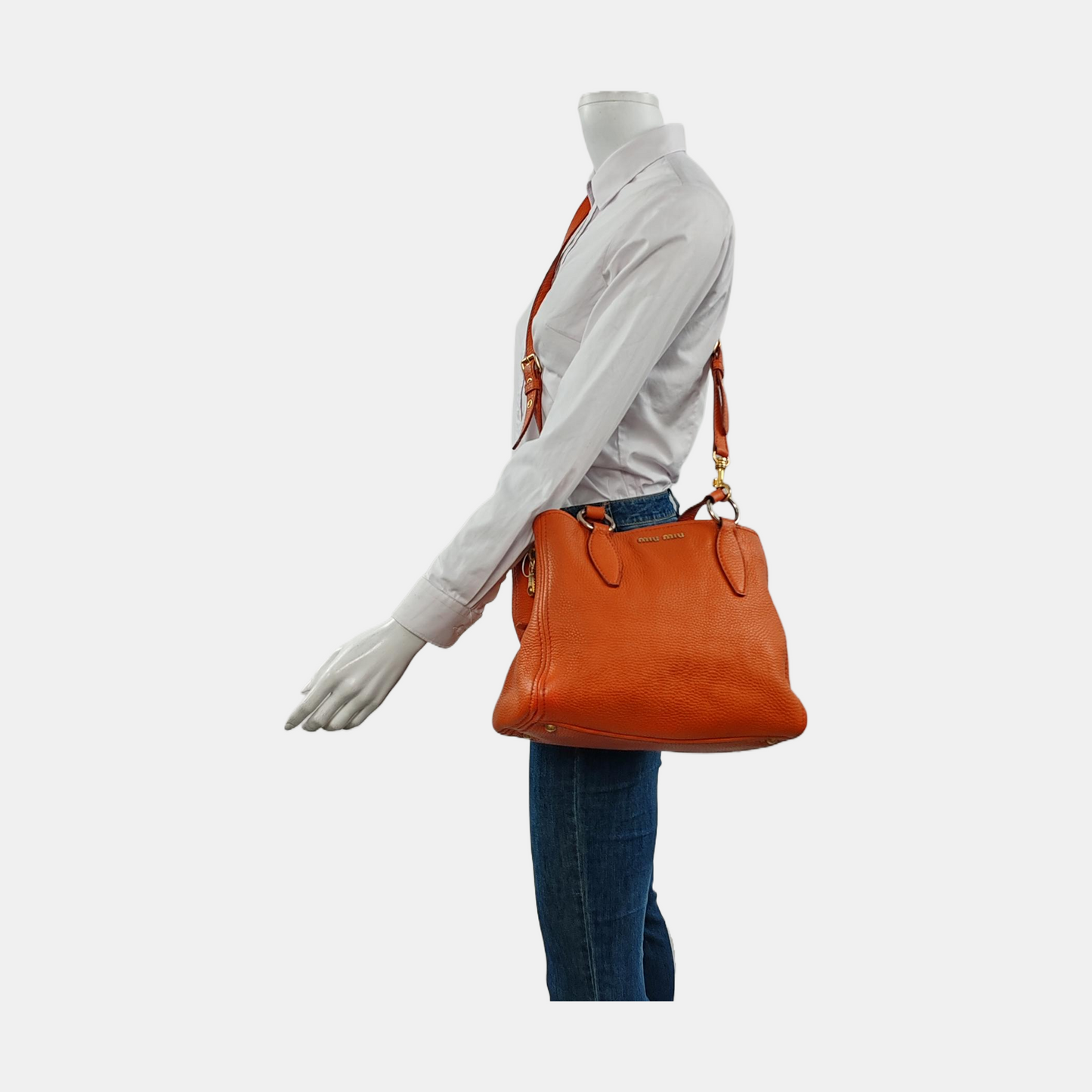 Miu Miu Tote bag Orange Cowhide Single Shoulder Bag Handbag Crossbody Bag Silver Hardware Removable shoulder strap-(SKU)-954144217