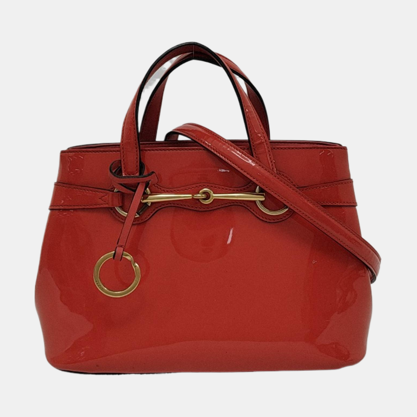 GUCCI Horsebit Chain Red Patent Leather Horsebit Shoulder and Handbag Golden hardware Removable shoulder strap-(SKU)-954143882