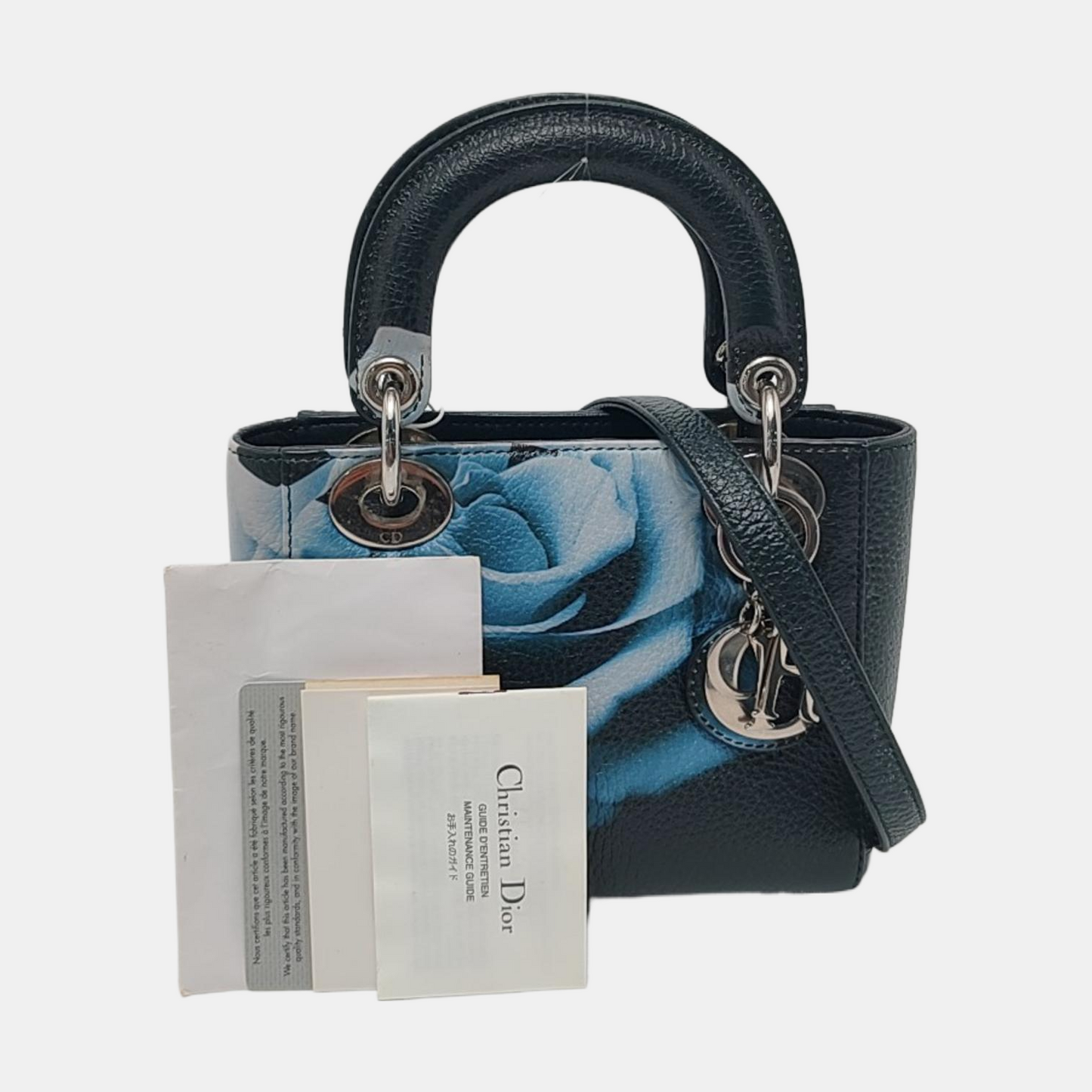 DIOR Diorissimo Mini Dark Green Leather Printed Lady Dior Bag Shoulder Bag Tote Bag with Detachable Strap-(SKU)-954451188
