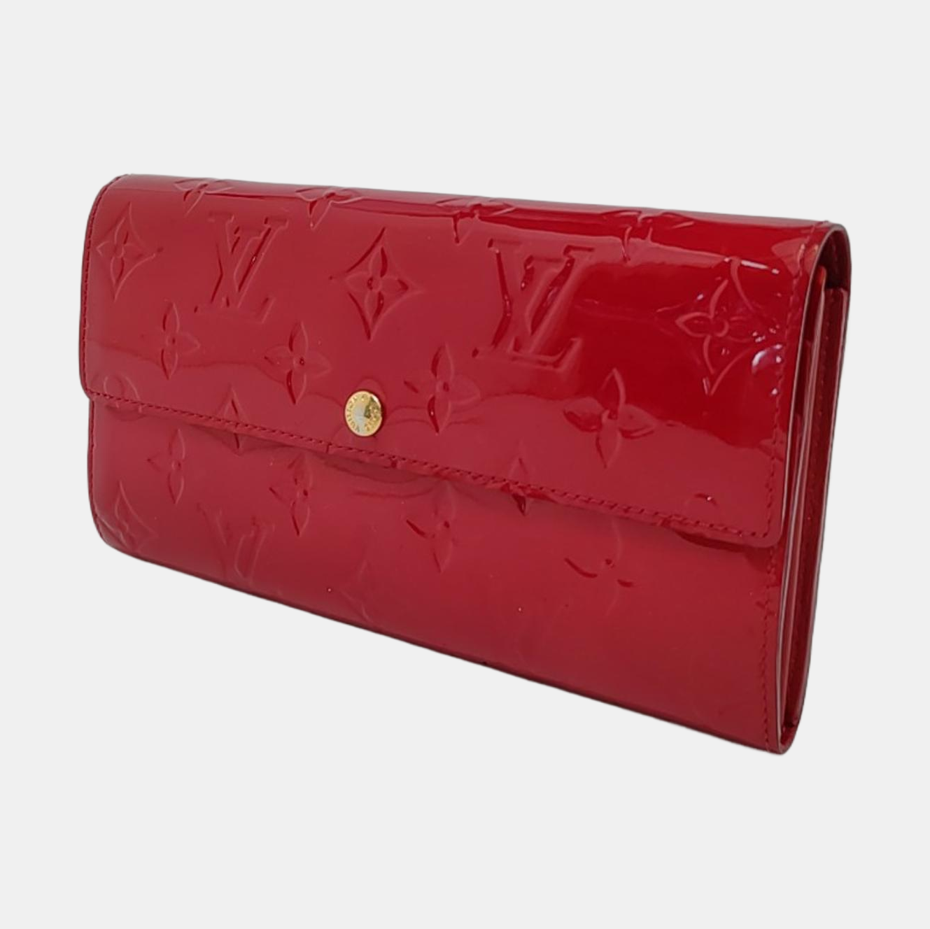 LOUIS VUITTON PORTE MONNAIE Red patent leather embossed wallet Golden hardware-(SKU)-954356366