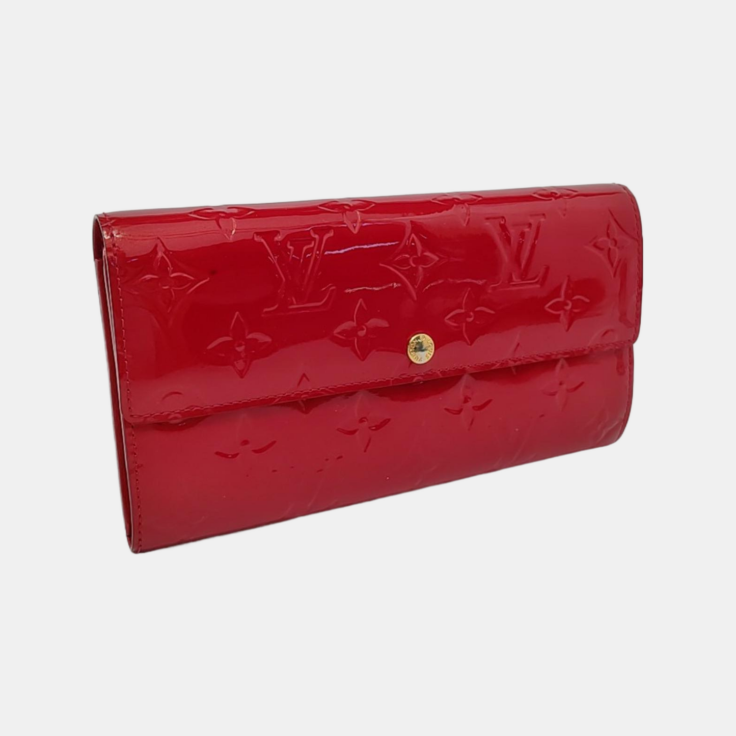 LOUIS VUITTON PORTE MONNAIE Red patent leather embossed wallet Golden hardware-(SKU)-954356366