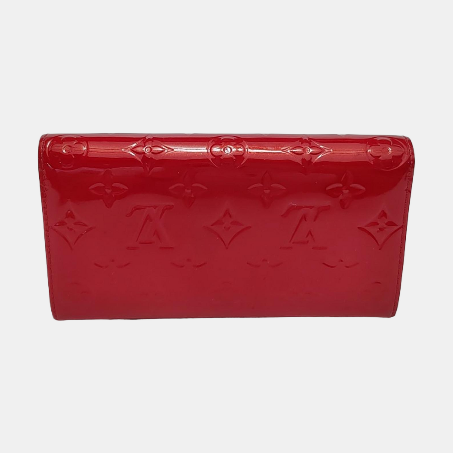 LOUIS VUITTON PORTE MONNAIE Red patent leather embossed wallet Golden hardware-(SKU)-954356366